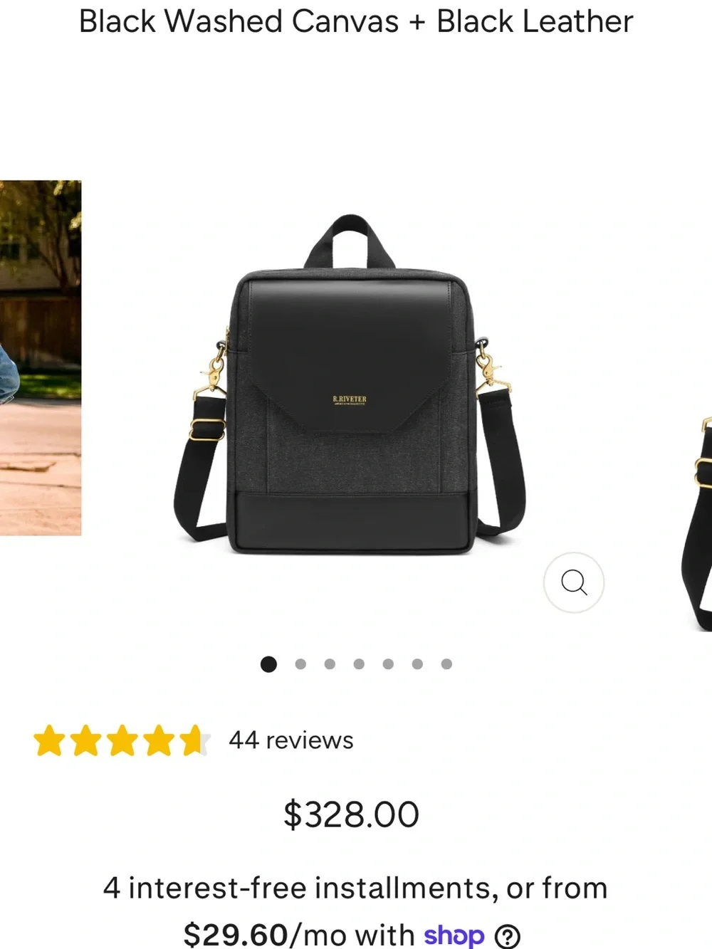 R. Riveter Navy and Black Canvas Leather-Trim Backpack